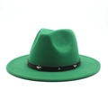 Detail of dark green fedora hat featuring a black leather band with silver star rivets - Grass Green