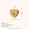 Colgante de corazón en acero inoxidable bañado en oro 18K con circonitas blancas y talla - Colgante Corazón Estrella de Cuatro Puntas - Dorado