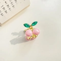 Mini pink cherry hair claw clip with green leaves on a gold metallic frame - 2cm / Pink