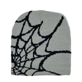 Graue Y2K Strickmütze mit schwarzem Jacquard-Spinnennetzmuster für Herren und Damen - Einheitsgröße / Grau & Schwarz