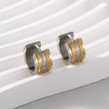 Orecchini a cerchio bicolore argento e oro in acciaio inossidabile satinato - Stile Opaco Texture Alternata Argento Oro (KE112997-XY)