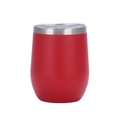 Detail of red 12oz stainless steel wine tumbler with clear lid on white background - Red