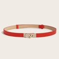 Close-up of thin red leather belt featuring a gold rhinestone-encrusted clasp - Rhinestone Buckle (Gold) Cross Pattern Adjustable Belt (Red)