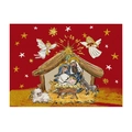 Detailed Christmas nativity scene illustration on heat-resistant red place mat - Regular Linen Style / Deep Red Nativity Illustration