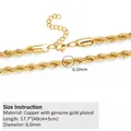 Close-up of 6mm golden twist rope chain necklace with lobster clasp and size details - Gold (6.0mm)