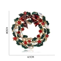 Detailed view of a Christmas wreath brooch with red bow and rhinestones, sized 4.5CM - Green Leaf Bow Wreath