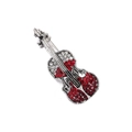 Vintage silver violin brooch pin with red and white crystal rhinestones for women - Red Violin