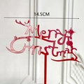 Red acrylic Merry Christmas cake topper with reindeer antlers and star, size 14.5cm - Style 323 / Solid Bright Red