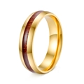 6mm golden stainless steel ring with polished finish and koa wood inlay detail - US 10 / Gold