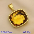 Grande pendente quadrato dorato con pietra di cristallo ambra sfaccettata lucida - Giallo Arancio (KP130619-LK)