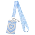 Blue and white heart patterned ID card holder with matching polyester neck lanyard - Blue White Concentric Hearts