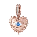 Ciondolo a cuore in argento S925 oro rosa con occhio del diavolo e pietre blu lucide - Cuore Malocchio Oro Rosa