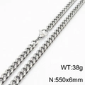 Silver titanium steel Cuban link chain necklace with lobster clasp, 550x6mm size - 6mm*550mm(KN232851-ZZ)