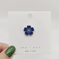 Cute dark blue enamel five-petal flower brooch with gold edges on a white card display - 116*Blue Sakura Flower Pin