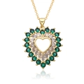 Gold hollow heart necklace with green gemstones and white marquise cubic zirconia - Green Gemstone Heart Style (h150)