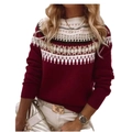 Dettaglio di un maglione rosso in maglia con motivi geometrici Fair Isle e girocollo - 3XL / Top (8625) / Rosso vino (8625)
