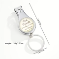 Silver nail clipper keychain with 'Best Friends' quote and clear size dimensions - Best Friends are the sisters we choose
