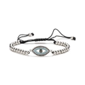 Bracciale occhio del male argento con zircone blu e cordino nero intrecciato regolabile - Argento
