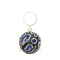 Spherical evening clutch bag with leopard sequins and crystal metal ring handle - White