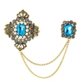 Vintage star brooch with blue gems, golden chains, and pearls for suit accessories - TL25047-Sky Blue-Antique Gold
