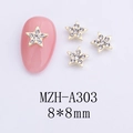 Detailed view of 8x8mm gold star nail charm with crystals for manicure decoration - Golden Solid Star White Stone (A303)