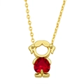 Charmante Goldkette mit Mädchen-Anhänger und herzförmigem rotem Edelstein-Detail - Mädchen (Roter Stein)