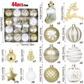 Set di 44 decorazioni natalizie oro e bianco con palline, renne e forme a stella - Oro Bianco Calze