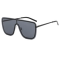 Classic black oversized one-piece square sunglasses for men and women with slim temples - Black Frame Grey Lens
