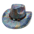 Western iridescent snakeskin cowboy hat with pink-purple metallic finish and turquoise detail - M (56-58cm) / Black