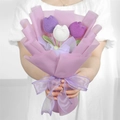 Hand-knitted crochet tulip bouquet with purple and white flowers as a creative gift - Chubby Tulips In Purple