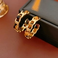 18k gold plated vintage C-shaped hoop earrings with leopard resin and chain design - Gold Dark Brown Chain Leopard Hoop Style (48#)