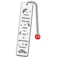 Silver stainless steel bookmark with red apple charm and teacher appreciation engraving - Red Apple