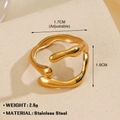 Irregular golden stainless steel heart ring with organic lava texture and adjustable band - Irregular Fluid 577 / Gold