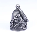 Vintage stainless steel guardian bell pendant featuring a detailed motorcycle rider relief - Retro Silver (Pendant + Keychain)