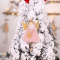 Rosa Plüsch-Weihnachtsengel für den Weihnachtsbaum mit goldenen Glitzerflügeln und Herz - Rosa Plüsch Herz Engel (K-TS142)