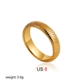 Macro detail of 18K gold textured thread ring showing US 8 size and 3.8g weight - US 8 / Ribbed Style (T305)