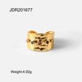 Irregular textured gold ring with colorful gemstones and hammered finish style - Adjustable Open / Colorful Rhinestone Hammered Open Ring (JDR201677)