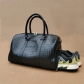 Black woven leather travel bag with large capacity and independent side shoe compartment - With Shoe Compartment / Small (18L) / Black