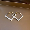 French retro white enamel flower stud earrings with gold square metal frame - White Geometric Square (43# Silver Pin)