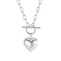 925 silver vintage OT buckle necklace featuring a chunky link chain and bold heart pendant - 40+5cm / Platinum