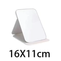 White foldable PU leather desktop makeup mirror with a stable triangular support 16x11cm - Rounded White Small