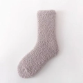 Thick warm taupe coral fleece floor sock for women made of soft plush winter material - Khaki