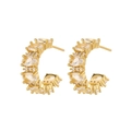 Detail view of gold C-shaped hoop earrings with micro-set zircon stones in high luster - White