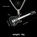 Minimalist black guitar pendant necklace in stainless steel and alloy, 70cm chain - Guitar No.4 + 70cm Steel Chain