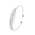 Silver open leaf bracelet with delicate feather carving and spherical ends in minimalist style - Feather Design (8899)