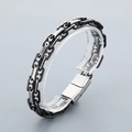 Bracelet punk pour hommes en acier inoxydable noir et argent avec fermoir magnétique - Style B Bicolore Noir (23cm)
