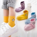 Kids mid-tube cotton socks with star embroidery in assorted bright candy colors - Flat Star / 3-5 Years (Feet length 13-15cm)