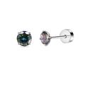 Iridescent round zircon stud earrings with silver surgical steel screw back fastening - Rainbow Zirconia