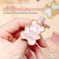 Pink bear-shaped resin nail art palette ring with gold edge and faux agate texture - Bear Pink