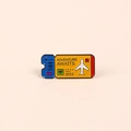 Travel themed enamel pin with adventure awaits text and airplane icon on light background - Blue